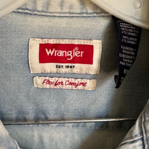Vintage Wrangler Flex Work Shirt Light Wash Well-Worn Size Medium Button Up - Picture 2 of 10